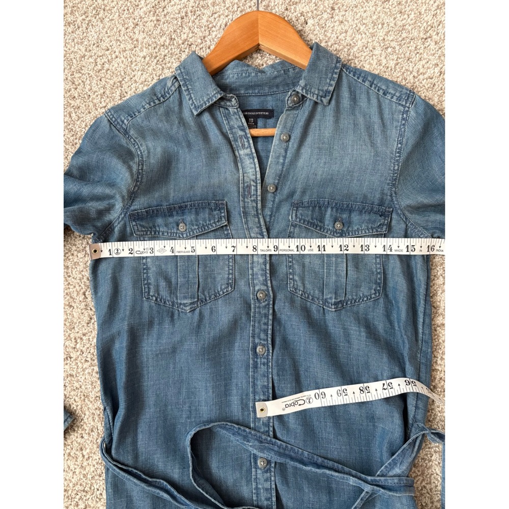 AEO Chambray Western Cowgirl Coastal Indie Blue Lyocell Denim Shirt Dress XXS - Picture 5 of 6